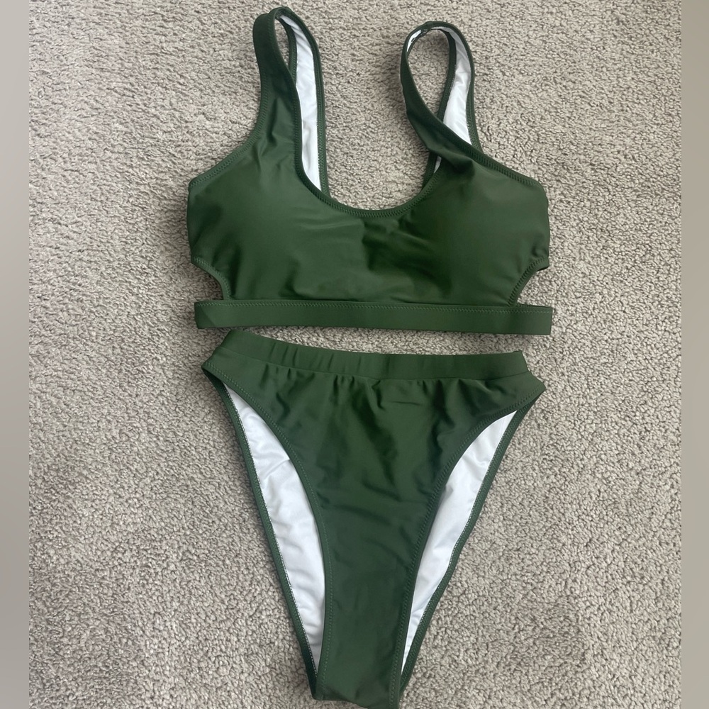 Army green bikini top and bottom
